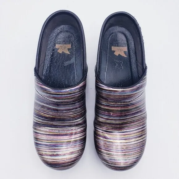Dansko Women's Pro XP Muli Stripe Patent Leather Clogs Women's EU 37 US 7-7.5