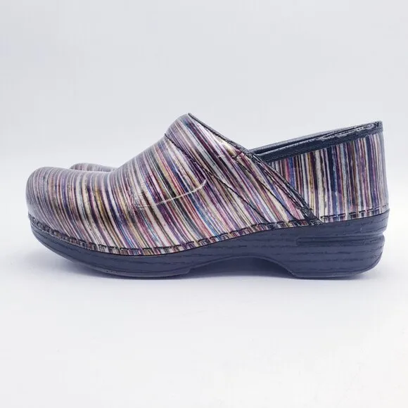 Dansko Women's Pro XP Muli Stripe Patent Leather Clogs Women's EU 37 US 7-7.5