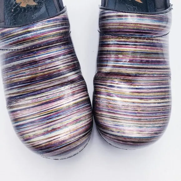 Dansko Women's Pro XP Muli Stripe Patent Leather Clogs Women's EU 37 US 7-7.5
