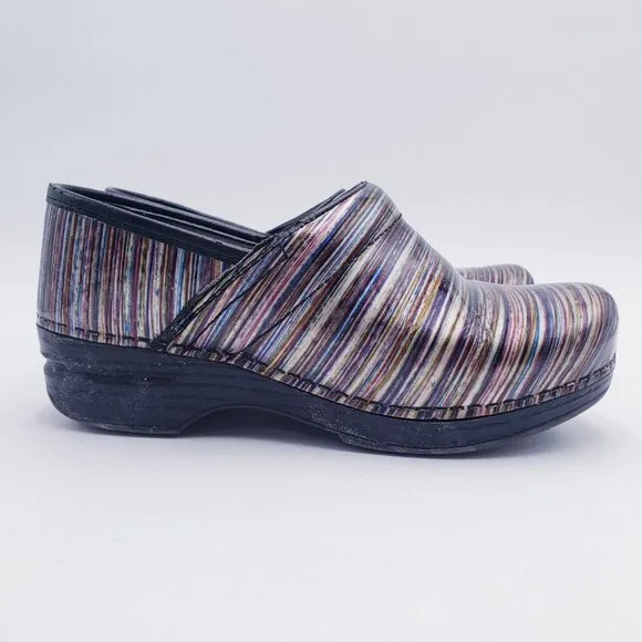 Dansko Women's Pro XP Muli Stripe Patent Leather Clogs Women's EU 37 US 7-7.5
