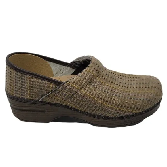 Dansko Womens Professional Closed Toe Slip-On Clogs Multicolor Stripe Canvas Upp
