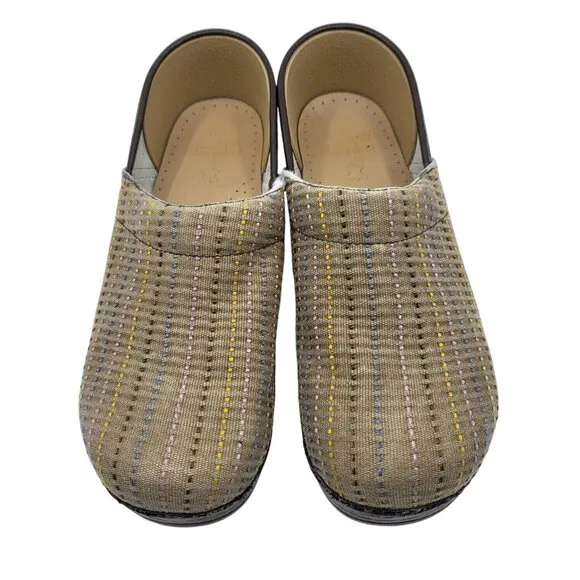 Dansko Womens Professional Closed Toe Slip-On Clogs Multicolor Stripe Canvas Upp