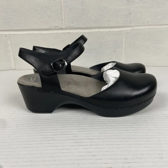 Dansko Women's Sam Soft Full Grain EU 42 Black Leather Mary Jane Slingback Clogs