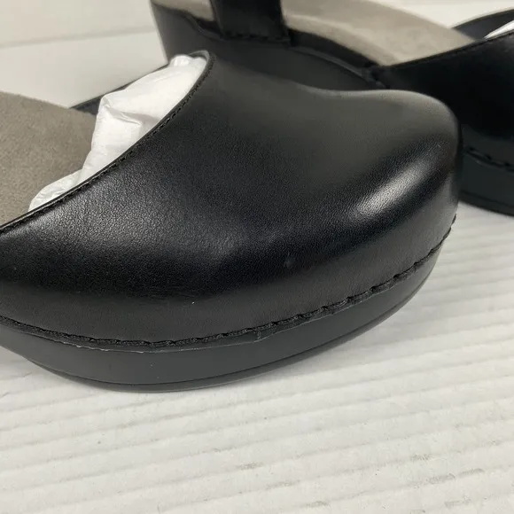 Dansko Women's Sam Soft Full Grain EU 42 Black Leather Mary Jane Slingback Clogs