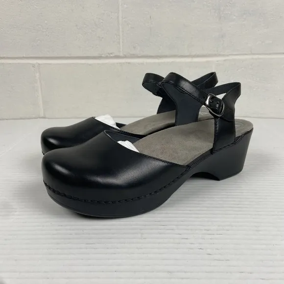 Dansko Women's Sam Soft Full Grain EU 42 Black Leather Mary Jane Slingback Clogs