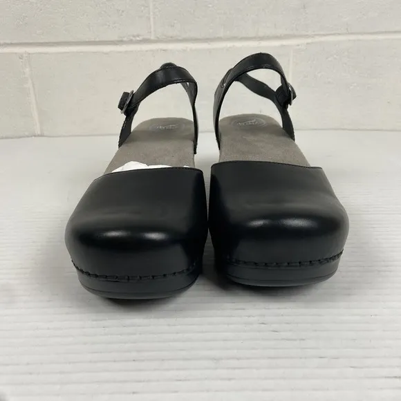 Dansko Women's Sam Soft Full Grain EU 42 Black Leather Mary Jane Slingback Clogs