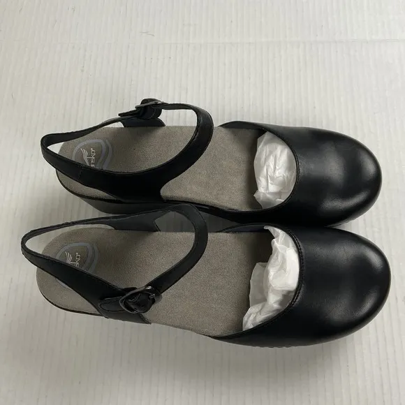 Dansko Women's Sam Soft Full Grain EU 42 Black Leather Mary Jane Slingback Clogs