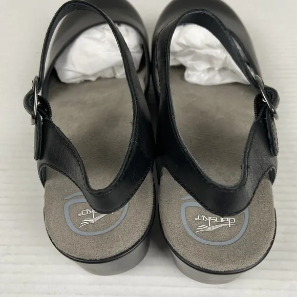 Dansko Women's Sam Soft Full Grain EU 42 Black Leather Mary Jane Slingback Clogs