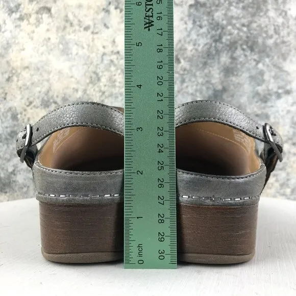 Dansko Women's Size 38 (7.5-8) Berry Pewter Grey Leather Slingback Clogs Mules