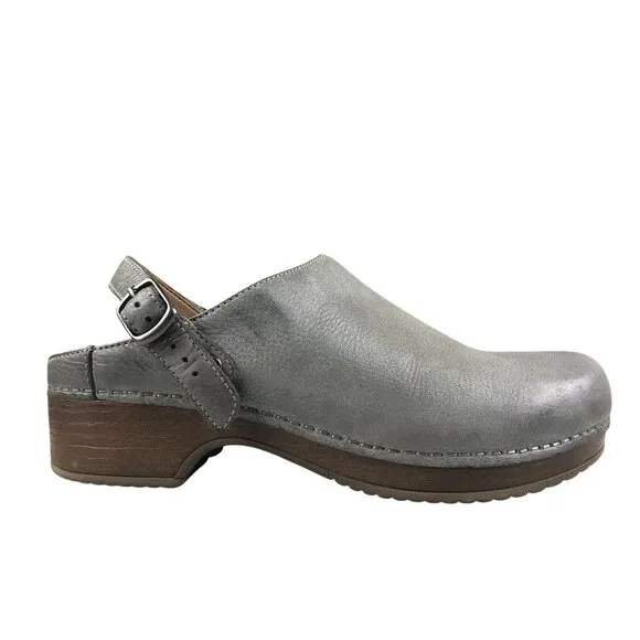 Dansko Women's Size 38 (7.5-8) Berry Pewter Grey Leather Slingback Clogs Mules