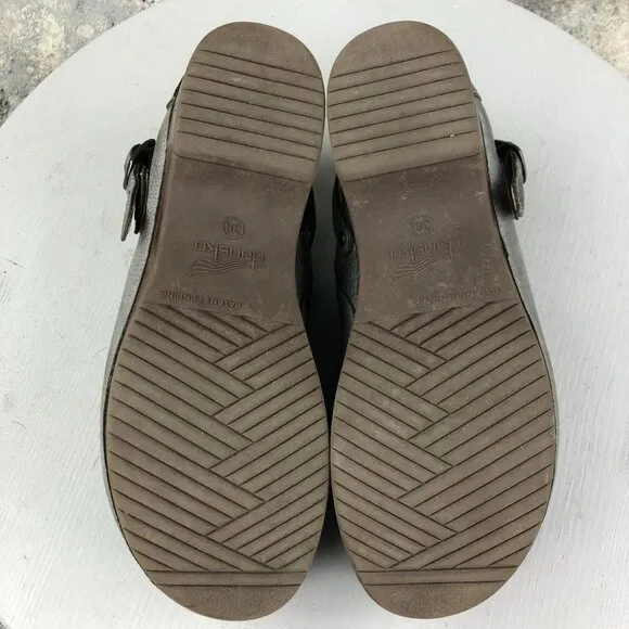 Dansko Women's Size 38 (7.5-8) Berry Pewter Grey Leather Slingback Clogs Mules