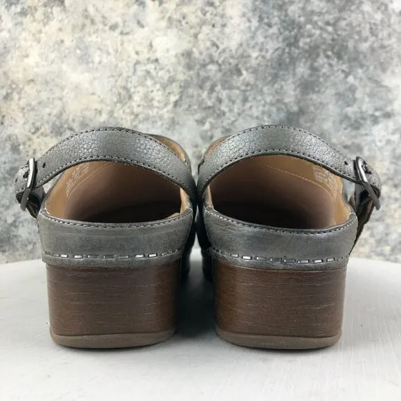 Dansko Women's Size 38 (7.5-8) Berry Pewter Grey Leather Slingback Clogs Mules