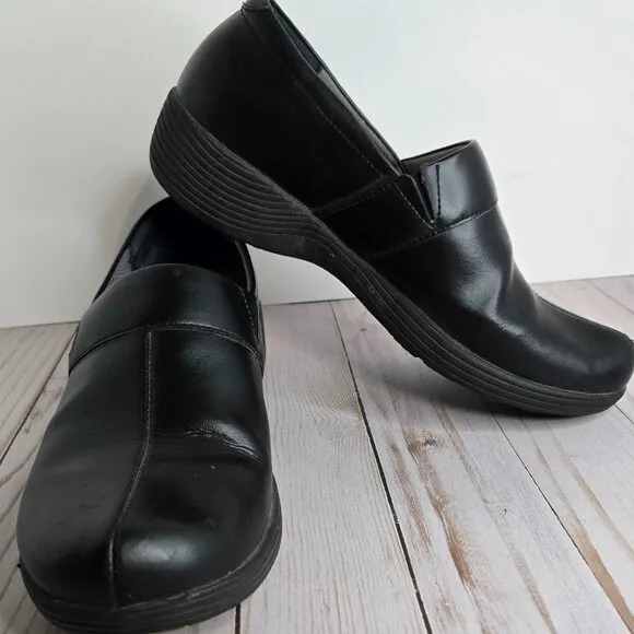 Dansko Work Wonders Size 40 US 9-9.5 Black Smooth Leather Slip On Clogs Shoes