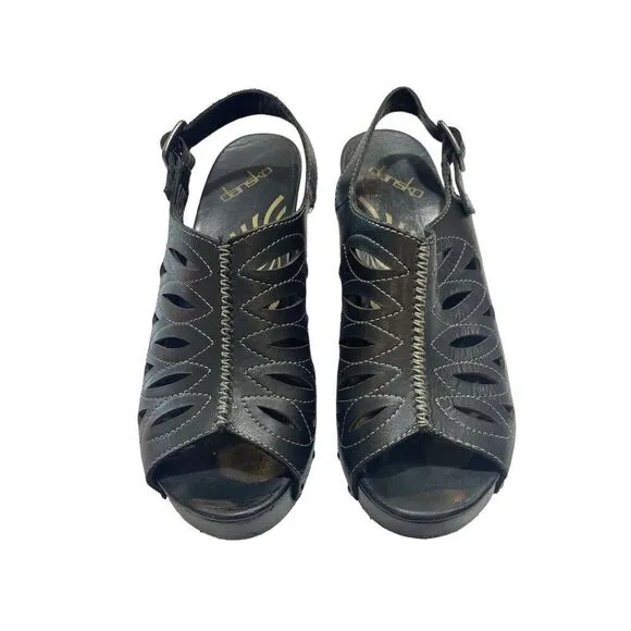 DANSKO Rowena Black Leather Platform Studded Clog Sandals  Size EU 40 US 9.5-10