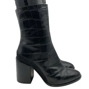 Dear Frances Black Croc Leather Spirit Boots Block Heels Women’s Sz 39 EU 8.5