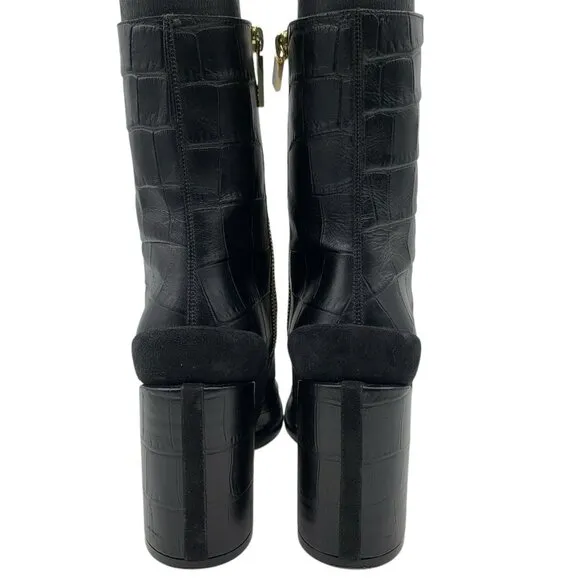 Dear Frances Black Croc Leather Spirit Boots Block Heels Women’s Sz 39 EU 8.5