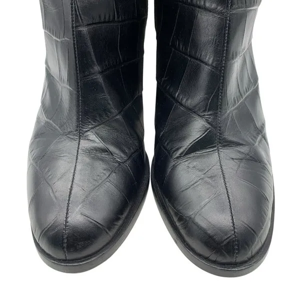 Dear Frances Black Croc Leather Spirit Boots Block Heels Women’s Sz 39 EU 8.5