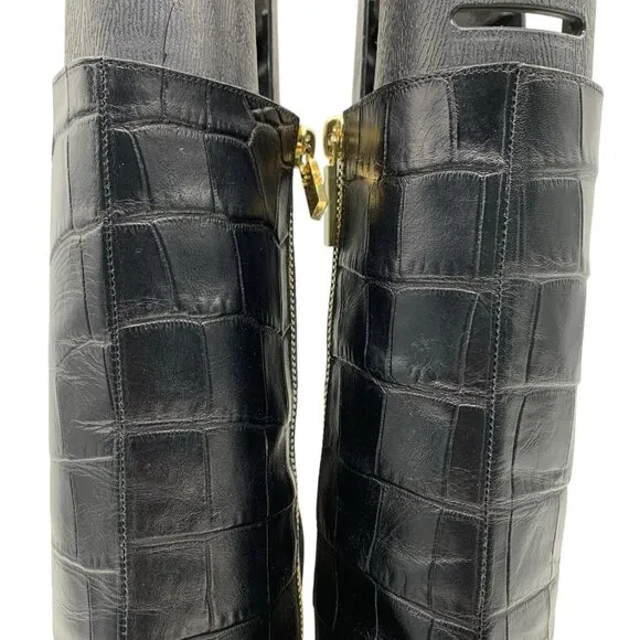 Dear Frances Black Croc Leather Spirit Boots Block Heels Women’s Sz 39 EU 8.5