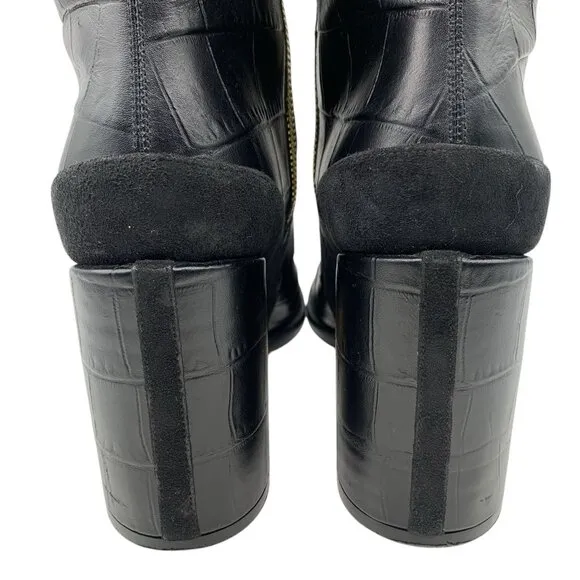 Dear Frances Black Croc Leather Spirit Boots Block Heels Women’s Sz 39 EU 8.5