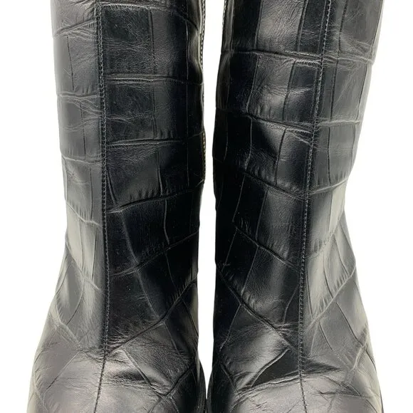 Dear Frances Black Croc Leather Spirit Boots Block Heels Women’s Sz 39 EU 8.5