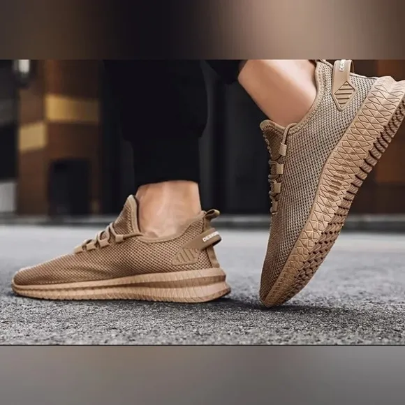 Designed 2020 Beige Mesh Men's Sneakers Rubber Sole Ultralight Non-slip    Sz 45