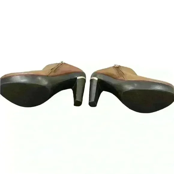 Diane von Furstenberg Brown Leather Clogs black wood Heel Size 7.5