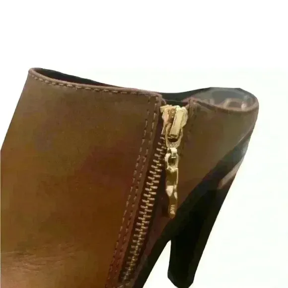 Diane von Furstenberg Brown Leather Clogs black wood Heel Size 7.5