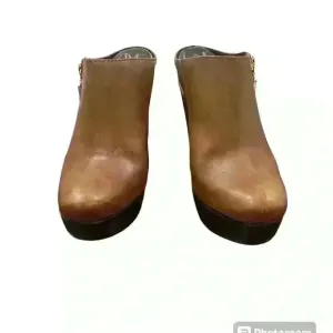 Diane von Furstenberg Brown Leather Clogs black wood Heel Size 7.5