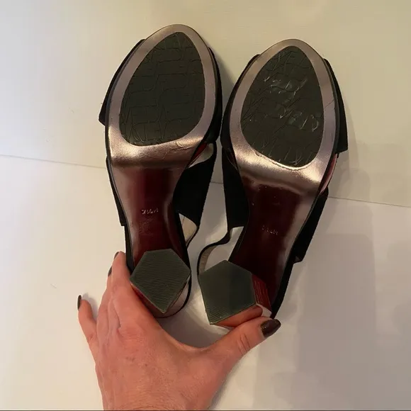 DIANE VON FURSTENBERG NEW HEELS BLACK SUEDE RED PATENT LEATHER PLATFORM Size 7.5