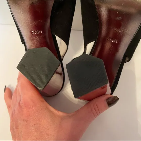 DIANE VON FURSTENBERG NEW HEELS BLACK SUEDE RED PATENT LEATHER PLATFORM Size 7.5