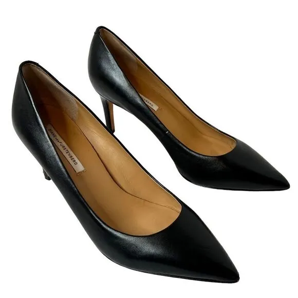 DIANE VON FURSTENBURG Olee Black Leather Pumps in Black Size 9.5