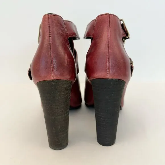 Diesel High Heel Booties Peep-Toe Dark Red Combat Sole | Size US 9