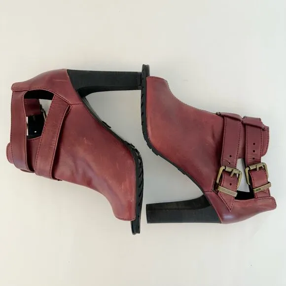 Diesel High Heel Booties Peep-Toe Dark Red Combat Sole | Size US 9