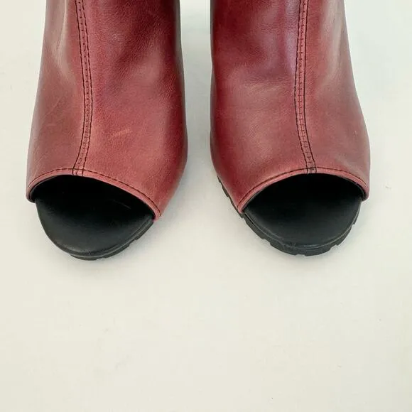 Diesel High Heel Booties Peep-Toe Dark Red Combat Sole | Size US 9