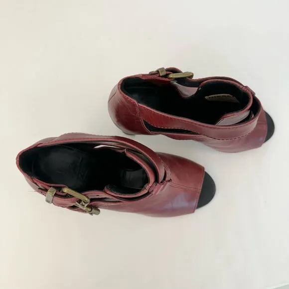 Diesel High Heel Booties Peep-Toe Dark Red Combat Sole | Size US 9