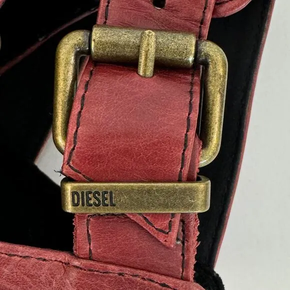 Diesel High Heel Booties Peep-Toe Dark Red Combat Sole | Size US 9
