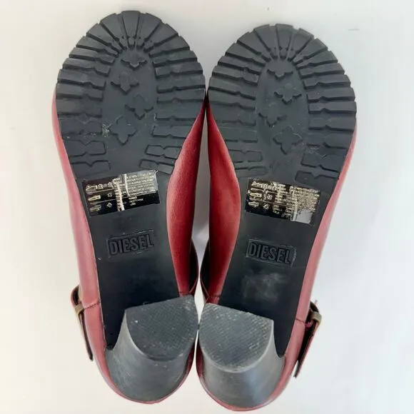 Diesel High Heel Booties Peep-Toe Dark Red Combat Sole | Size US 9