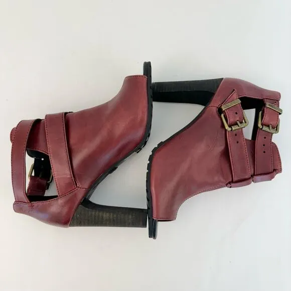 Diesel High Heel Booties Peep-Toe Dark Red Combat Sole | Size US 9