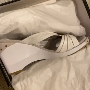 DIESEL Wedge Leather Studded White Sandals NEW! 8.5 NIB box slides Neiman Marcus