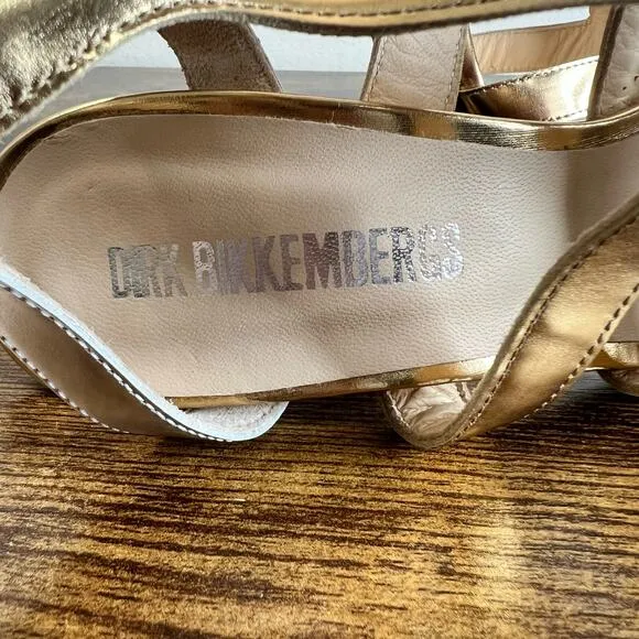 Dirk Bikkembergs Dress Sandals Pumps 8 Gold Silver Ankle Strap Stiletto Open Toe