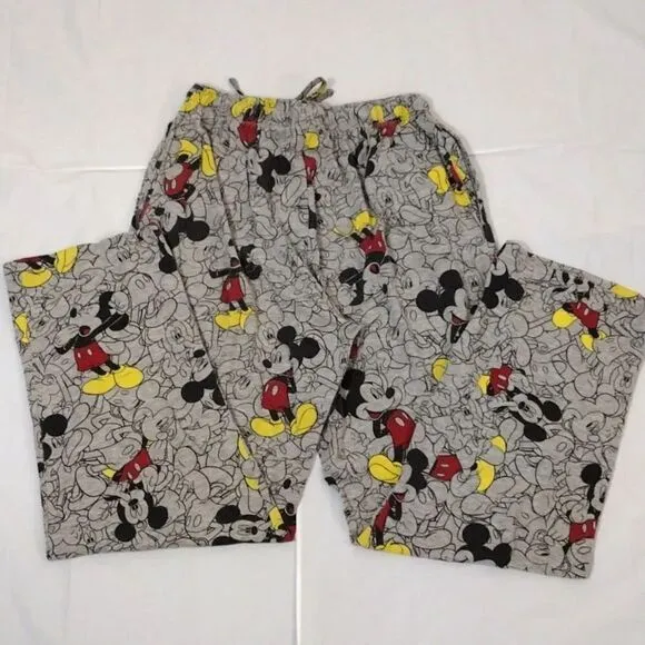 Disney Y2K Grey Mickey Mouse Printed Pajama Lounge Pants Men's Medium