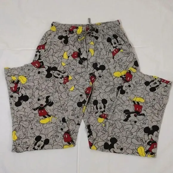 Disney Y2K Grey Mickey Mouse Printed Pajama Lounge Pants Men's Medium