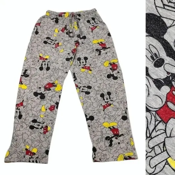 Disney Y2K Grey Mickey Mouse Printed Pajama Lounge Pants Men's Medium