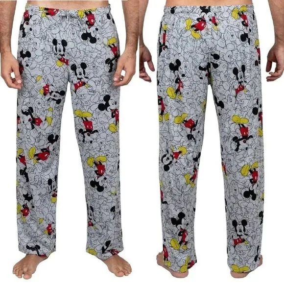 Disney Y2K Grey Mickey Mouse Printed Pajama Lounge Pants Men's Medium