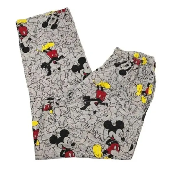 Disney Y2K Grey Mickey Mouse Printed Pajama Lounge Pants Men's Medium