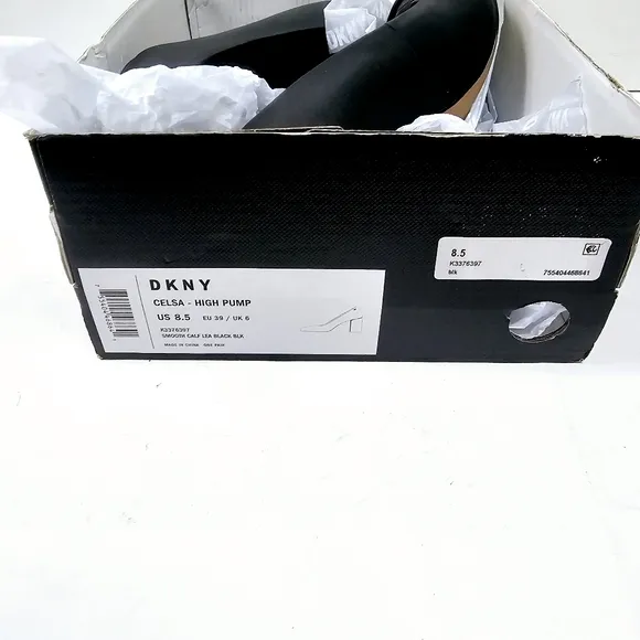 DKNY Celsa Black Leather Square Toe  Chunky Block Heel Pump Size 8.5 NIB NWT