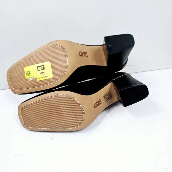 DKNY Celsa Black Leather Square Toe  Chunky Block Heel Pump Size 8.5 NIB NWT