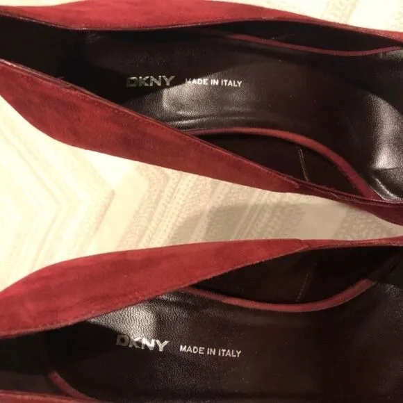 DKNY Maroon Laurel Flowered Suede Peep Toe Heels