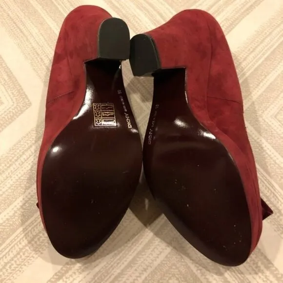 DKNY Maroon Laurel Flowered Suede Peep Toe Heels
