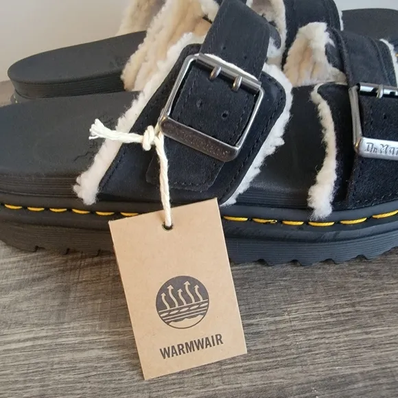 Doc Martens NIB Myles Black Faux Fur Slides Men's Size 13